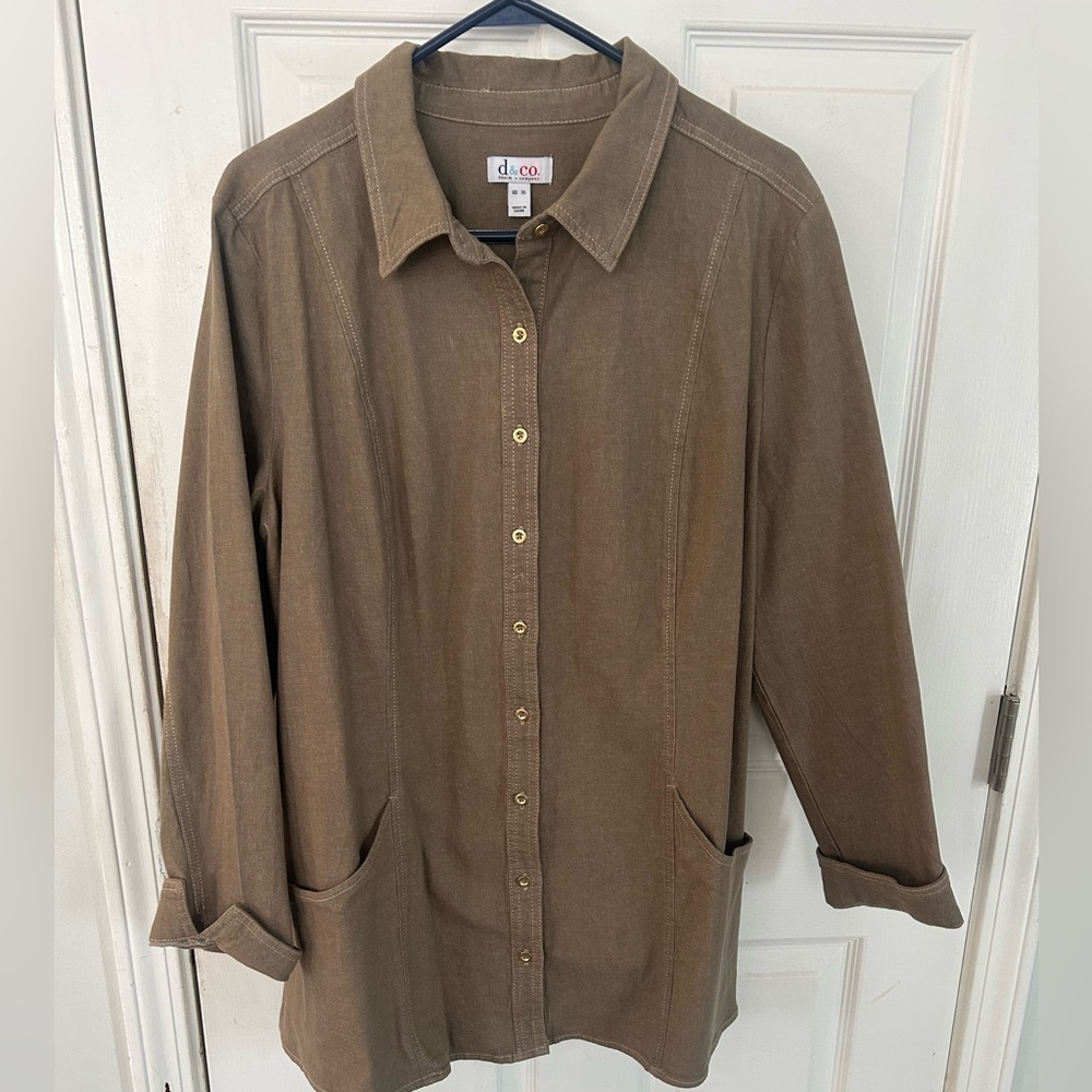 Denim & Co. Shirt Jacket Womens XL GreenCotton and Spandex  Like New w/ Buttons